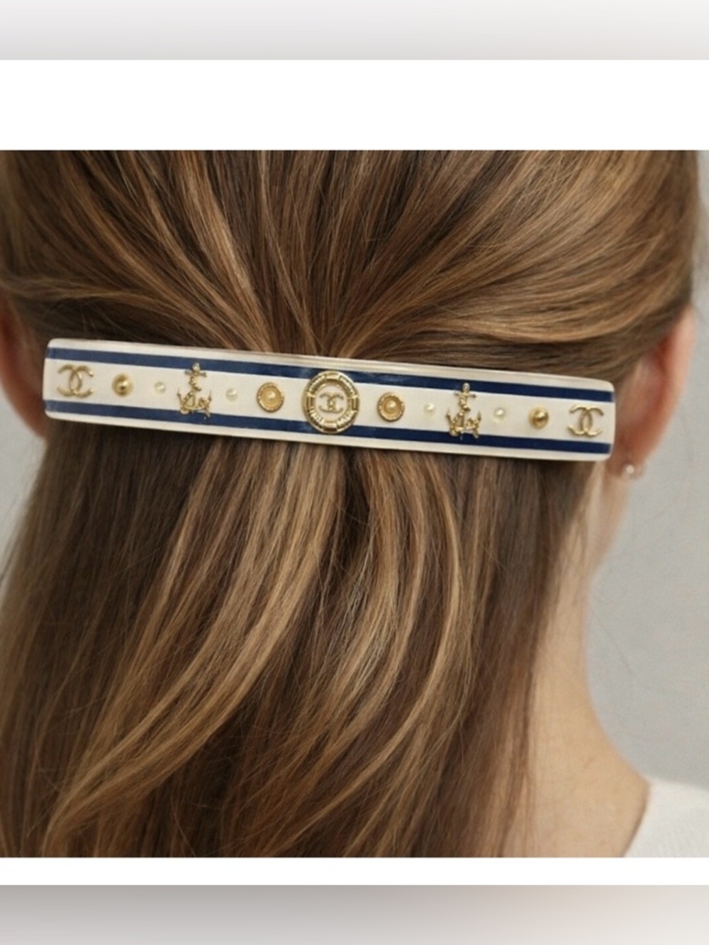 Chanel White and Gold Hair Barrette